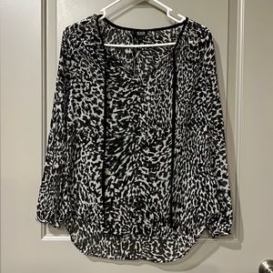 Black and Gray Sheer Animal Print Blouse